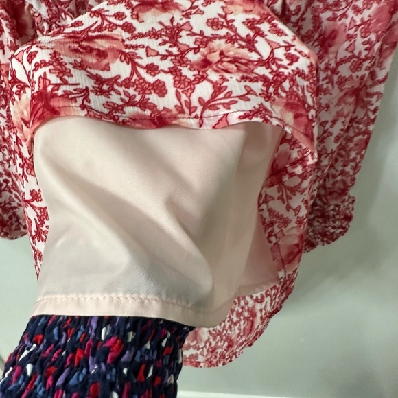 BB Dakota by Steve Madden Red/Pink Floral V Neck Peasant Top Women’s Medium - Picture 11 of 16